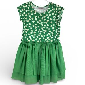 Hanna Andersson Girls Size 5 Green With Daisies Short Sleeve Dress
